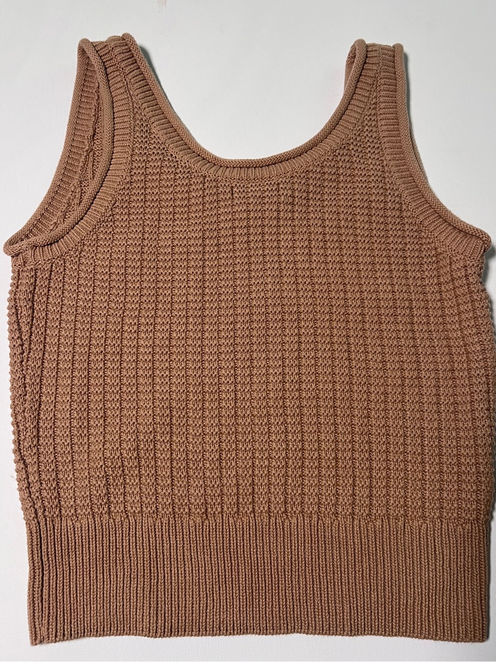 Quince Camel Brown Waffle Knit Scoop Neck Cropped Sweater Tank Size L - Picture 6 of 6